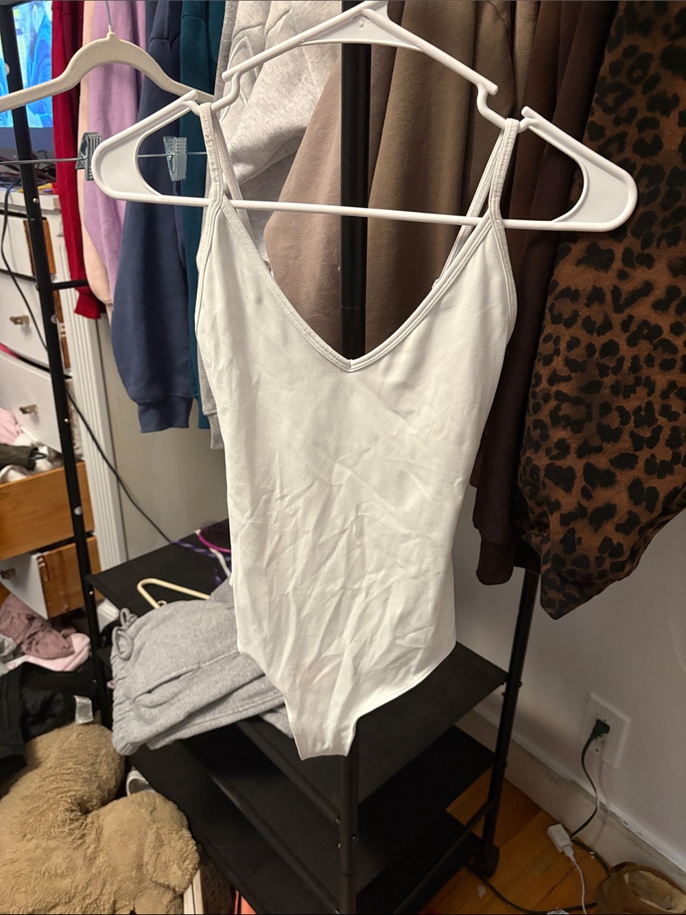 Garage White V-Neck Spaghetti Strap Bodysuit